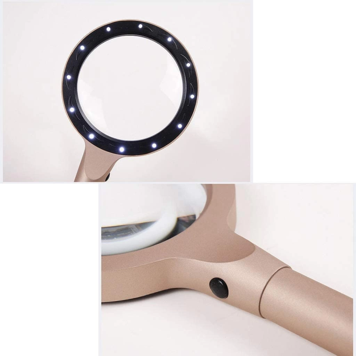 KESGİN MARKET® -12 Led Işıklı 10x Büyüteç  ,yaşlılar Ve Çocuklar Için Okuma Saplı  Metal Büyüteç 8013