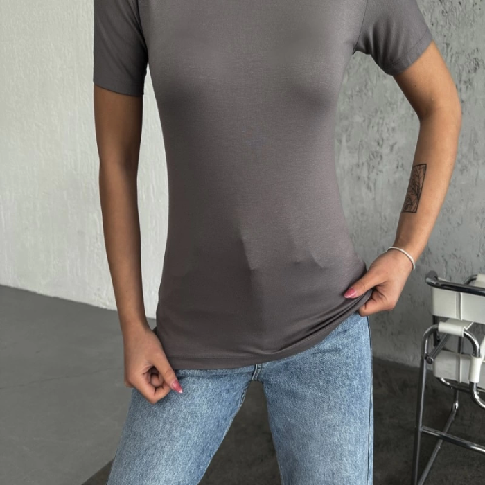 KESGİN MARKET® Rahat Ve Şık Kısa Kollu Bisiklet Yaka Likralı Viskon Penye Body Füme