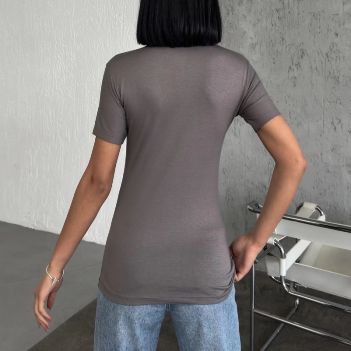 KESGİN MARKET® Rahat Ve Şık Kısa Kollu Bisiklet Yaka Likralı Viskon Penye Body Füme