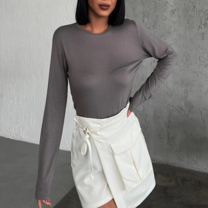 KESGİN MARKET® Rahat Ve Şık Uzun Kollu Bisiklet Yaka Likralı Viskon Penye Body Füme