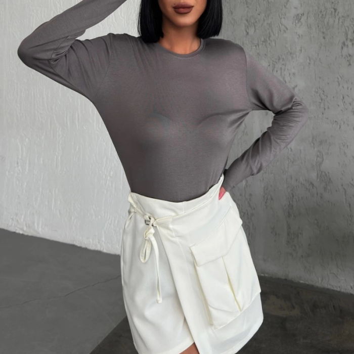 KESGİN MARKET® Rahat Ve Şık Uzun Kollu Bisiklet Yaka Likralı Viskon Penye Body Füme