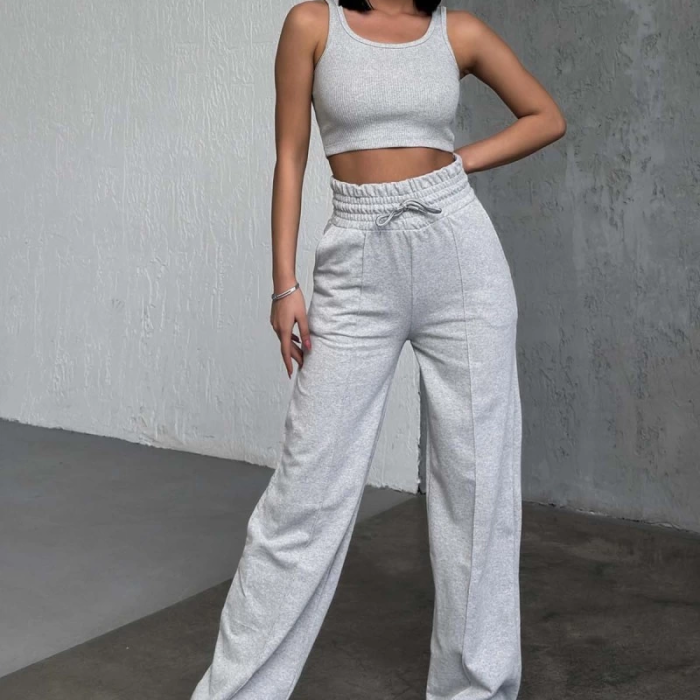 KESGİN MARKET® Şık Ve Rahat Yüksek Bel Bol Paça Gri Eşofman Altı