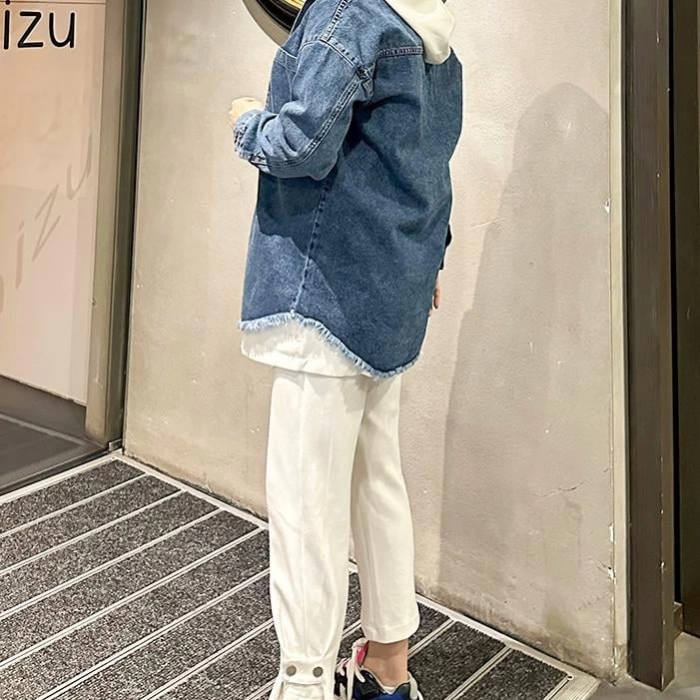 KESGİN MARKET® Koyu Mavi Kar Yıkama Püskül Detay Kot Ceket Oversize