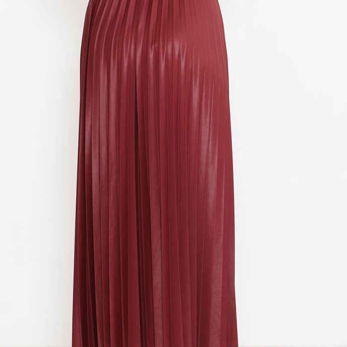 KESGİN MARKET® Zarif Ve Modern Pileli Parlak Krep Gizli Lastikli Bordo Etek