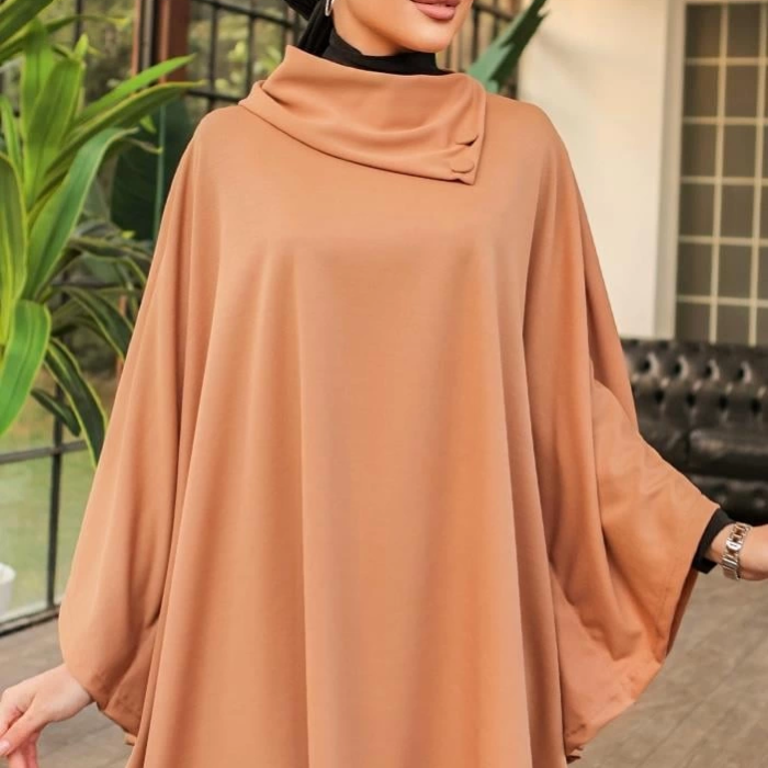 KESGİN MARKET® Düğme Detaylı Şık Tasarımlı Bej Şal Yaka Panço