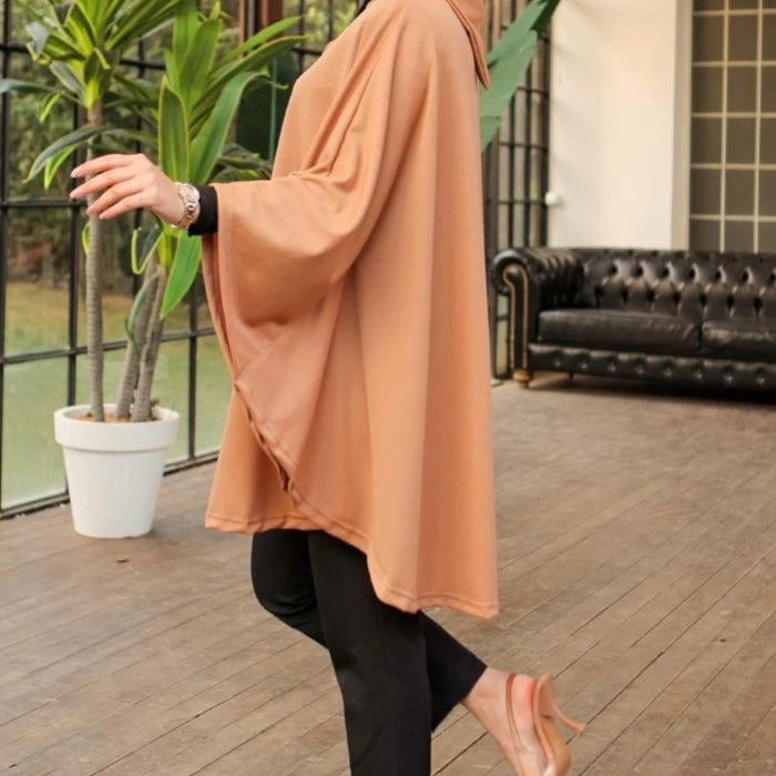 KESGİN MARKET® Düğme Detaylı Şık Tasarımlı Bej Şal Yaka Panço