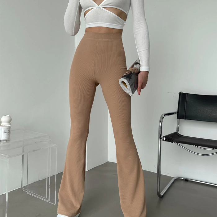 KESGİN MARKET® Şık Ve Rahat Yüksek Bel İspanyol Paça Fitilli Toparlayıcı Bej Tayt