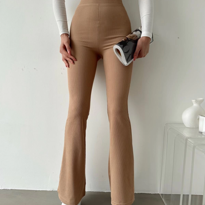 KESGİN MARKET® Şık Ve Rahat Yüksek Bel İspanyol Paça Fitilli Toparlayıcı Bej Tayt