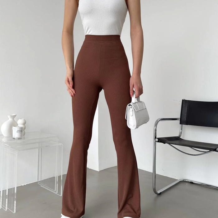 KESGİN MARKET® Şık Ve Rahat Yüksek Bel İspanyol Paça Fitilli Toparlayıcı Kahverengi Tayt