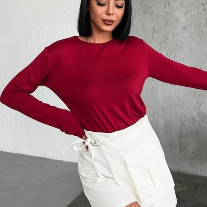KESGİN MARKET® Rahat Ve Şık Uzun Kollu Bisiklet Yaka Likralı Viskon Penye Body Bordo