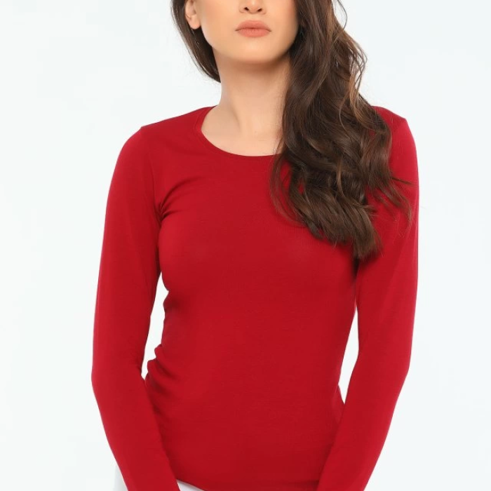 KESGİN MARKET® Rahat Ve Şık Uzun Kollu Bisiklet Yaka Likralı Viskon Penye Body Bordo