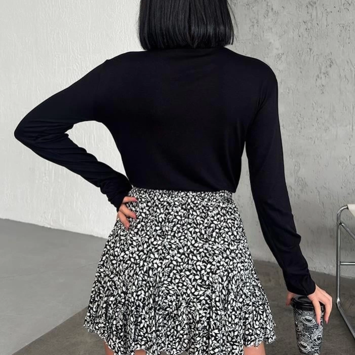 KESGİN MARKET® Rahat Ve Şık Uzun Kollu Bisiklet Yaka Likralı Viskon Penye Body Siyah