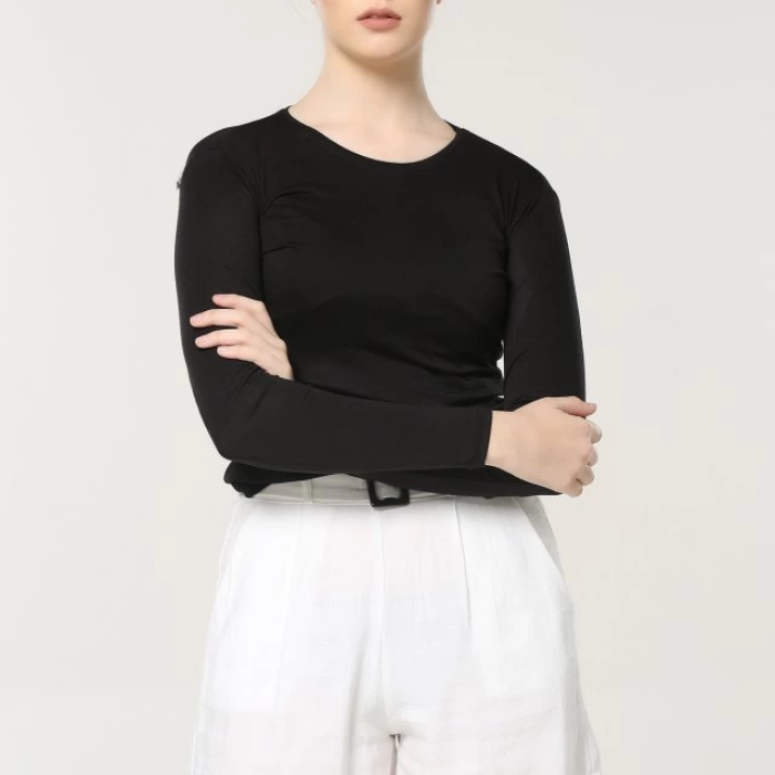 KESGİN MARKET® Rahat Ve Şık Uzun Kollu Bisiklet Yaka Likralı Viskon Penye Body Siyah