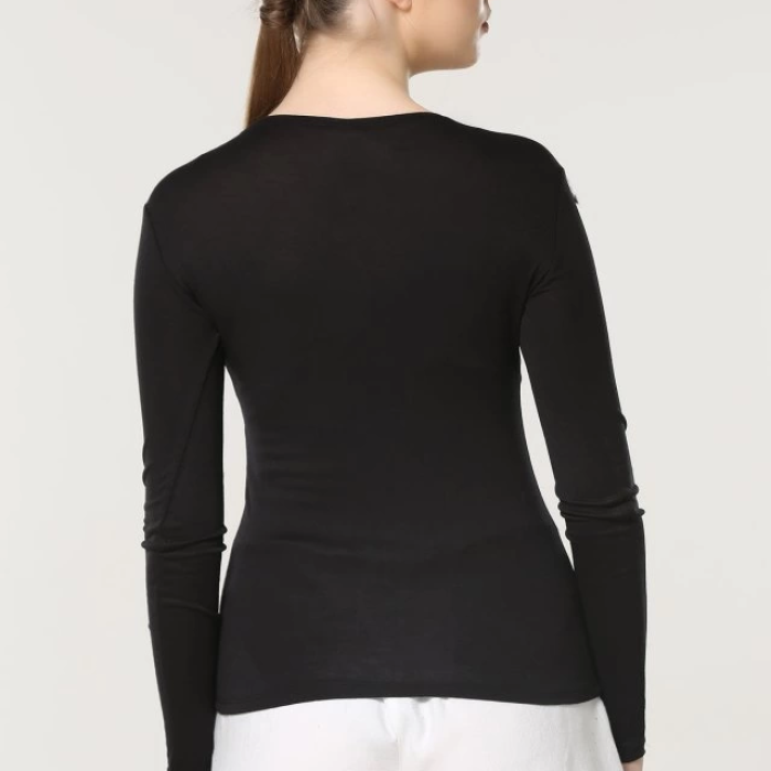 KESGİN MARKET® Rahat Ve Şık Uzun Kollu Bisiklet Yaka Likralı Viskon Penye Body Siyah