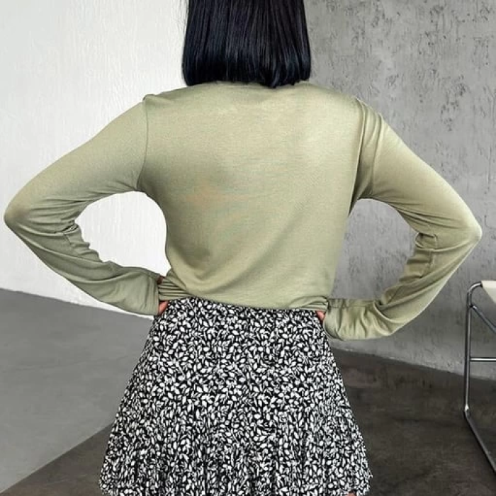 KESGİN MARKET® Rahat Ve Şık Uzun Kollu Bisiklet Yaka Likralı Viskon Penye Body Haki