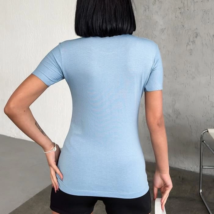 KESGİN MARKET® Rahat Ve Şık Kısa Kollu Bisiklet Yaka Likralı Viskon Penye Body Bebe Mavisi