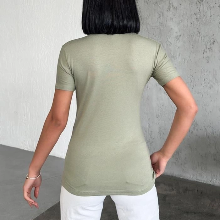 KESGİN MARKET® Rahat Ve Şık Kısa Kollu Bisiklet Yaka Likralı Viskon Penye Body Haki