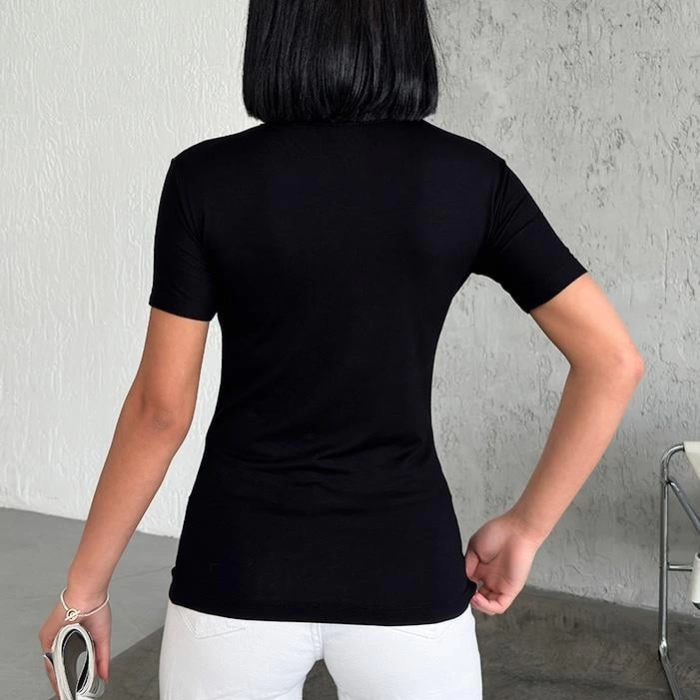 KESGİN MARKET® Rahat Ve Şık Kısa Kollu Bisiklet Yaka Likralı Viskon Penye Body Siyah