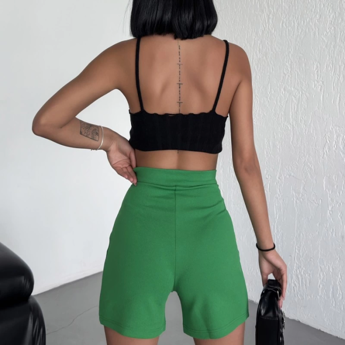 KESGİN MARKET® Tarz Ve Rahatlığı Bir Arada Sunan Yüksek Bel Esnek Likralı Krep Şort Yeşil