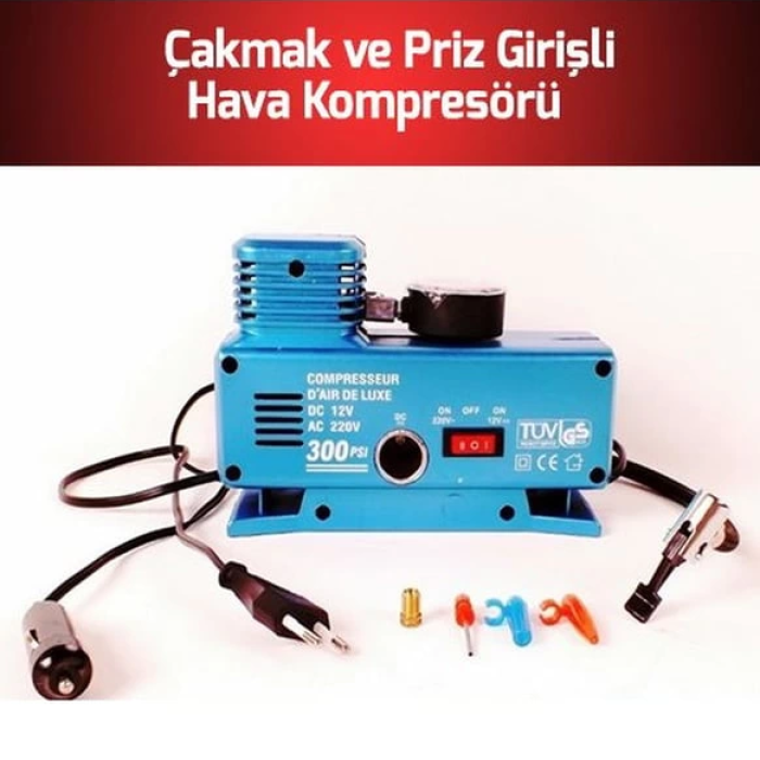 KESGİN MARKET® 220 Volt-12 Volt 250 Psi Geniş Uygulama Yelpazesi Kompresör Lastik Hava Şişirme Oto Pompası
