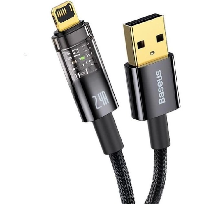 KESGİN MARKET® Şeffaf Uçlu İphone 45w Usb Hızlı Ve Dayanıklı Şarj Ve Data Işıklı Örgü Kablo 1 Metre