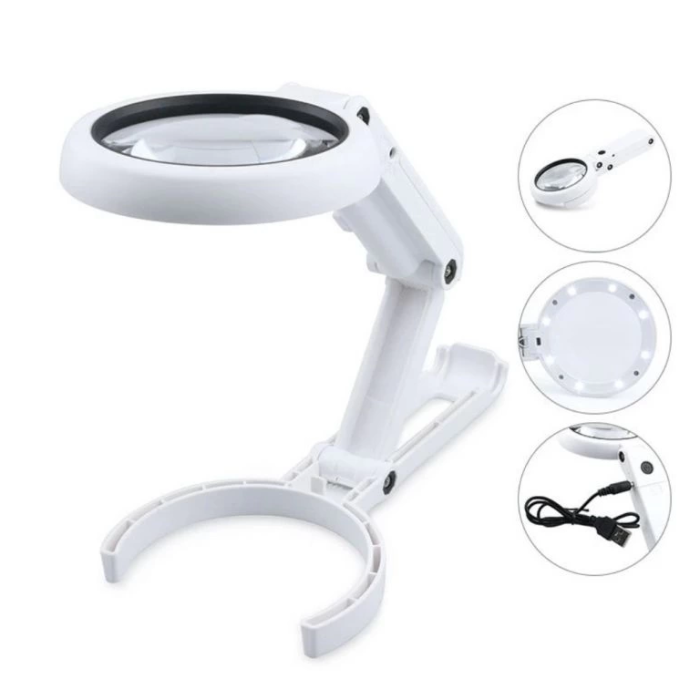 KESGİN MARKET® Usb Şarj Edilebilir Katlanabilir 3.5-10x Büyüteç 8 Ledli Masa Ve Eliçin  Taşınabilir Büyüteç Fs90rc