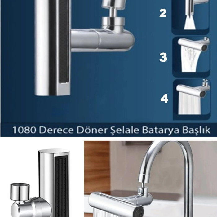 KESGİN MARKET® Krom Tasarruflu Şelale Musluk Başlığı 4 Modlu, Ayarlanabilir, Su Tasarrufu Sağlayan Pratik Başlık