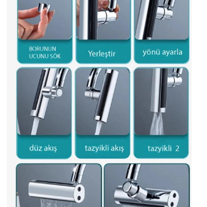 KESGİN MARKET® Krom Tasarruflu Şelale Musluk Başlığı 4 Modlu, Ayarlanabilir, Su Tasarrufu Sağlayan Pratik Başlık