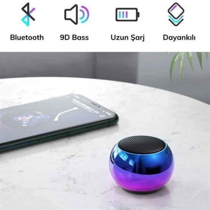 KESGİN MARKET® Portatif Taşınabilir Bass Ses Topu Bombası Mini Kablosuz Wireless Bluetooth Hoparlör Speaker
