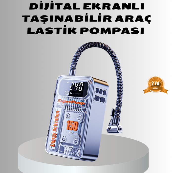 KESGİN MARKET® Şarjlı Kablosuz Hava Pompası – 150 PSI Basınç, LED Ekran ve 6000mAh Batarya