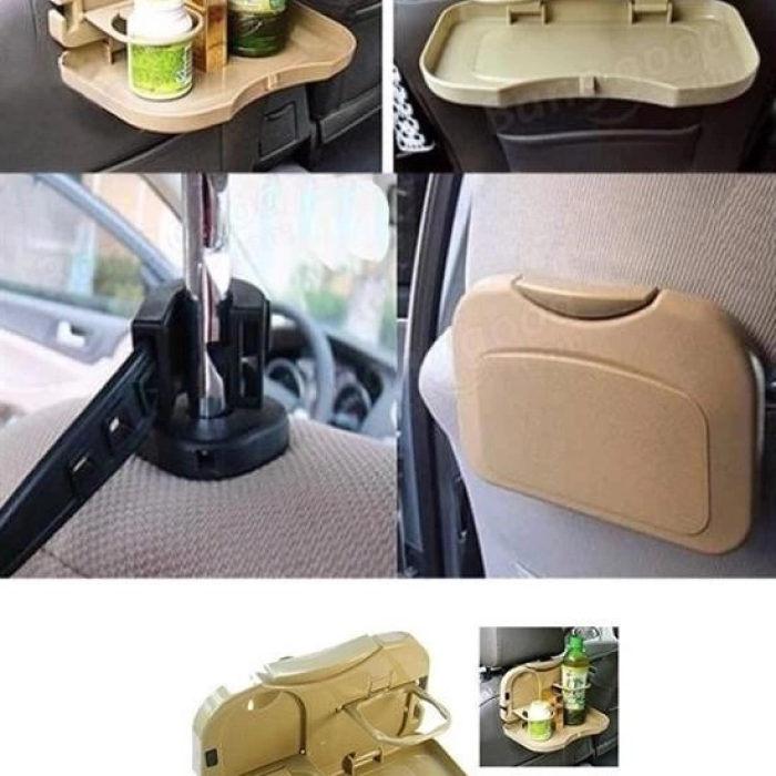 KESGİN MARKET® Araç İçi Koltuk Arkası Katlanabilir Bardak Tutuculu Bej Tepsi