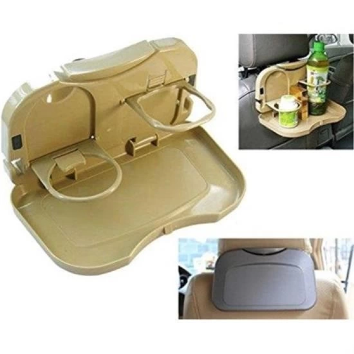 KESGİN MARKET® Araç İçi Koltuk Arkası Katlanabilir Bardak Tutuculu Bej Tepsi