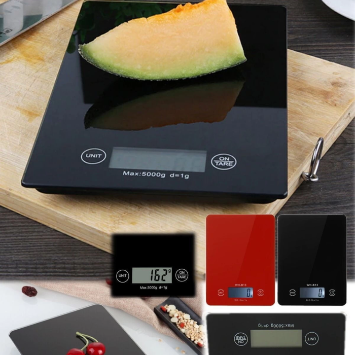 KESGİN MARKET® Dijital Mutfak Tartısı - 5 Kg Kapasite, 1 Gram Hassasiyet, Şık Siyah Cam Tasarım