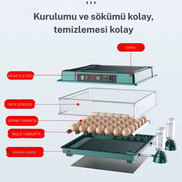 KESGİN MARKET® Slim Model 130 Yumurtalık Tam Otomatik Kuluçka Makinesi Gün Sayaçlı Yedek Motorlu