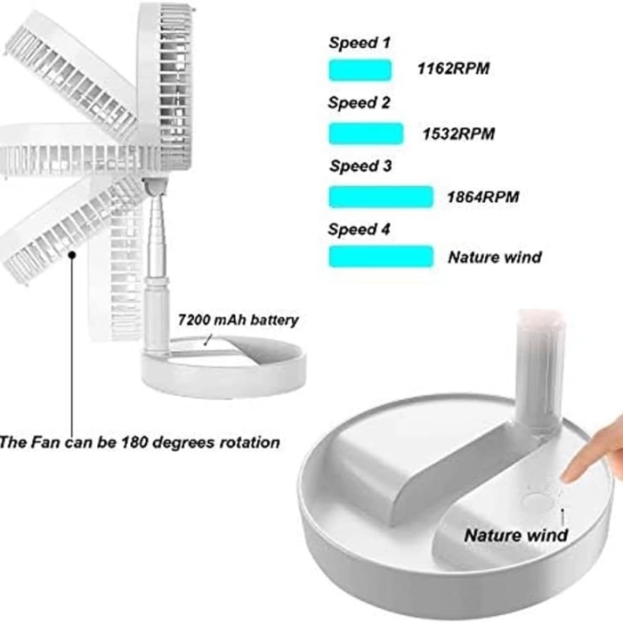 KESGİN MARKET® Teleskopik Fan Vantilatör 4 Modlu Şarjlı Katlanabilir Yükseltilebilir Taşınabilir Serinletici Portatif Masa Vantilatörü