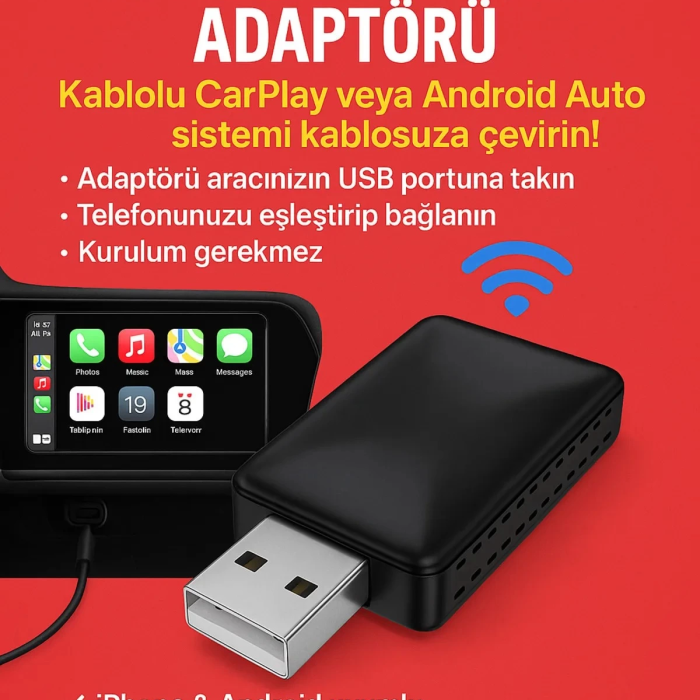 KESGİN MARKET® Kablosuz Carplay & Android Auto Adaptörü - Apple Ve Android Cihazlar İçin Evrensel Wireless Carplay Çevirici