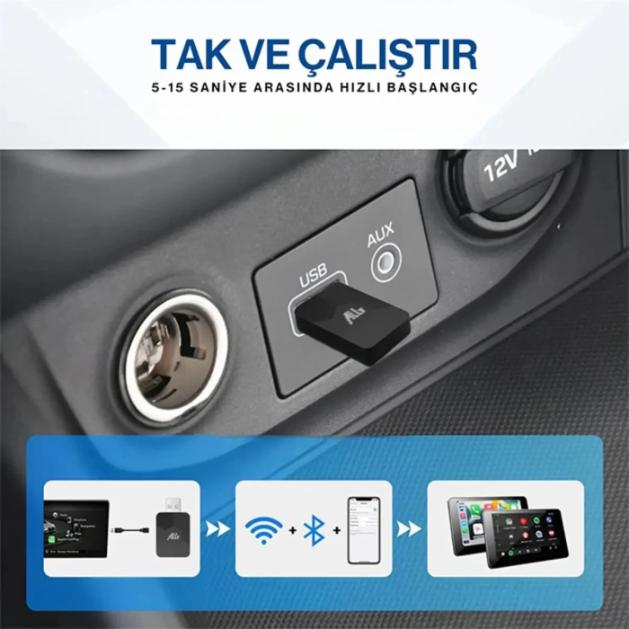 KESGİN MARKET® Kablosuz Carplay & Android Auto Adaptörü - Apple Ve Android Cihazlar İçin Evrensel Wireless Carplay Çevirici