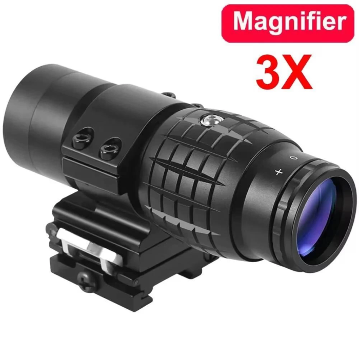 KESGİN MARKET® Magnifier 3x Yakınlaştırmalı Dürbün - 22mm Ray Uyumlu, Katlanır Yaylı Ayaklı