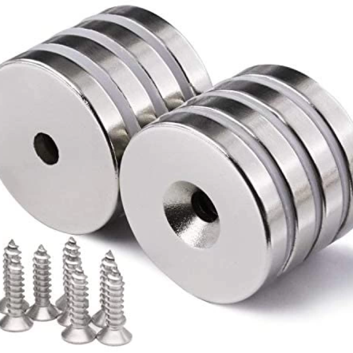 KESGİN MARKET® 10 Adet 25x10/5x5,5 Mm Neodyum Mıknatıs Havşa Delikli Magnet Vida Atılabilir N35 Nikel Paslanmaz