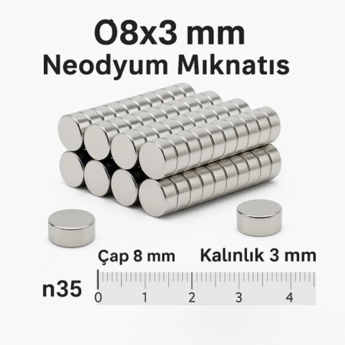 KESGİN MARKET® 10 Adet 8x3mm Yuvarlak Neodyum Mıknatıs Güçlü Nikel Kaplamalı Kaliteli Dayanıklı Magnet