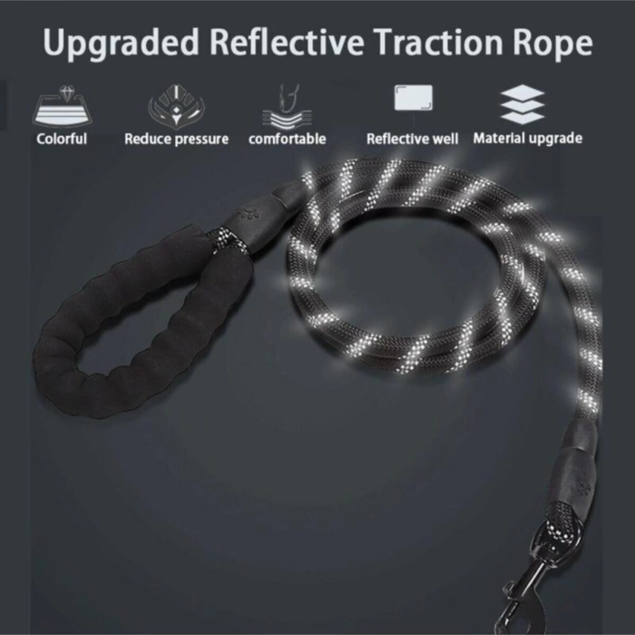 KESGİN MARKET® Köpekler İçin Gezdirme Tasması Reflektörlü 130 Cm Halat Orta Ve Büyük Boy Köpekler İçin Siyah