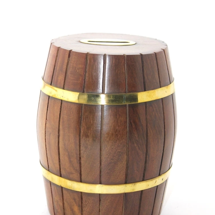 KESGİN MARKET® Pirinç Ahşap Fıçı Kumbara 15 Cm Wb538