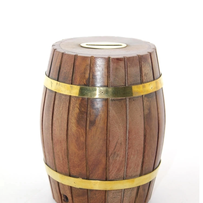 KESGİN MARKET® Pirinç Ahşap Fıçı Kumbara 12.5 Cm Wb535