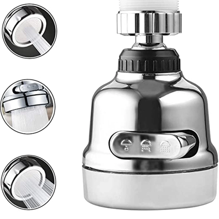 KESGİN MARKET® Krom 3 Fonksiyonlu Mutfak Lavabo Başlığı 360 Derece Döner Musluk Ucu