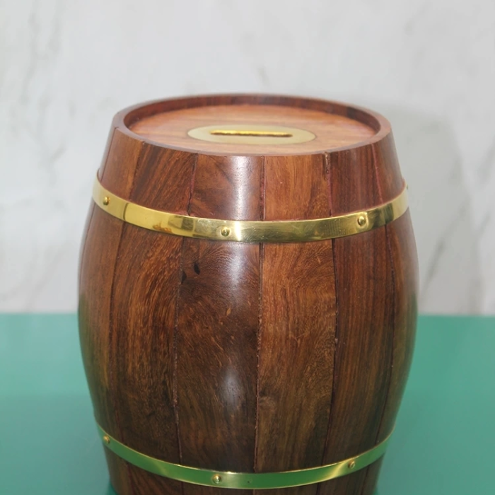 KESGİN MARKET® Pirinç Ahşap Fıçı Kumbara 1996