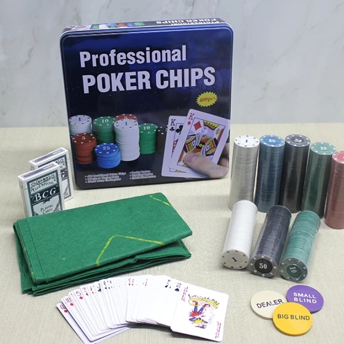 KESGİN MARKET® Metal Kutulu 400 Chip Ve 2 Adet İskambil  Kağit Setine Sahip Poker Oyunu Alk3538
