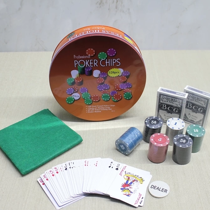KESGİN MARKET® Metal Kutulu 120 Chip Ve 2 Adet İskambil  Kağit Setine Sahip Poker Oyunu Alk3535