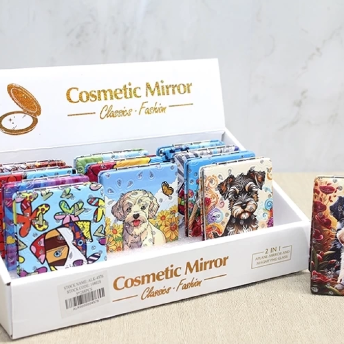 KESGİN MARKET® Sevimli Köpek Tasarımıyla Taş İşlemeli İnce El Aynası Dikdörtgen Alk4576