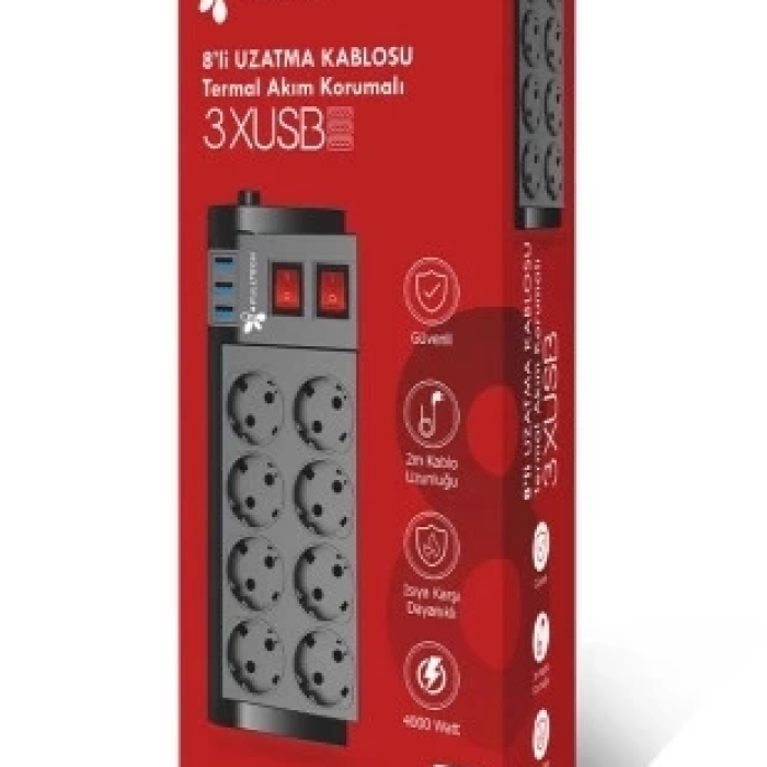 KESGİN MARKET® Ftr-08 8’li Termal Akım Korumalı Priz