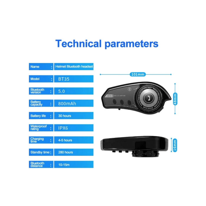 KESGİN MARKET® Bt35 Kask Kulaklık Bluetooth 5.0 Motosiklet Interkom Su Geçirmez Kablosuz Kulaklık